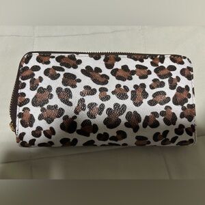 Leopard Print Zip-Around Wallet in White, Brown & Black